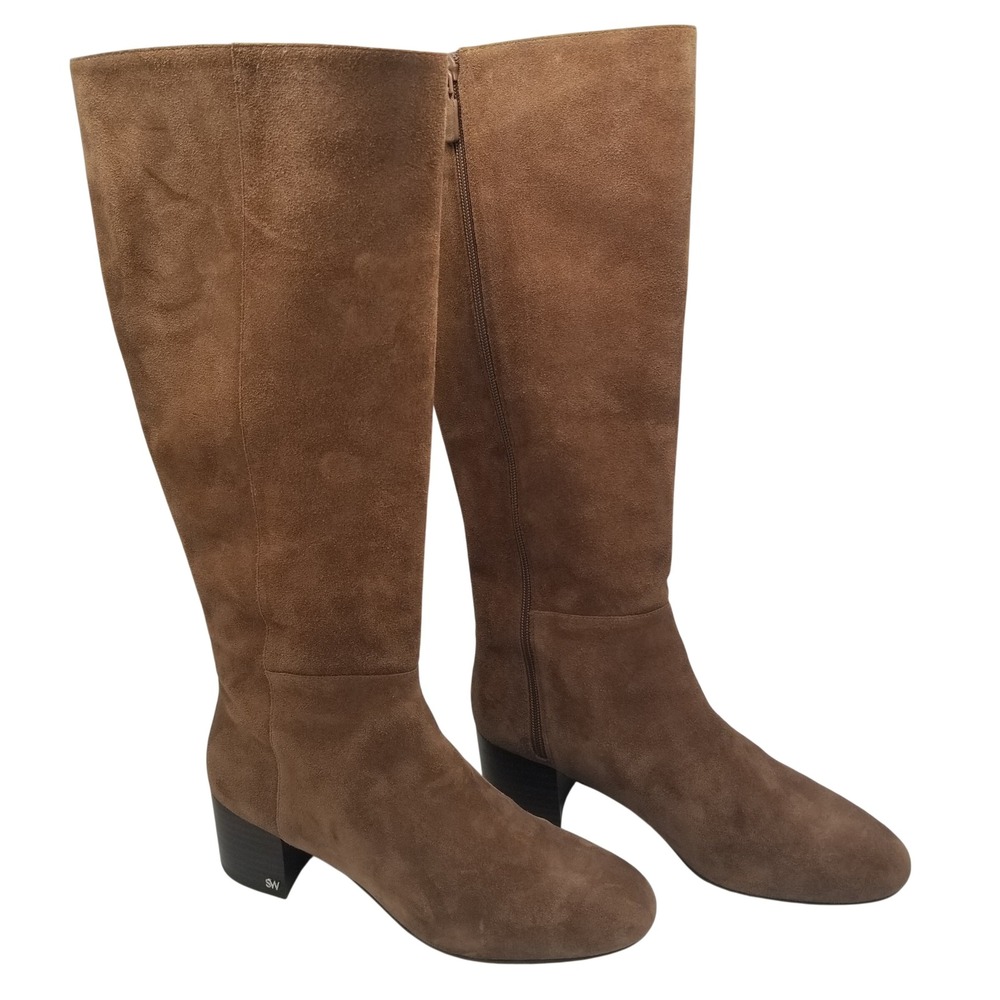 Stuart Weitzman Knee High Boots Women 10.5B Brown Suede Block Heel SJ123